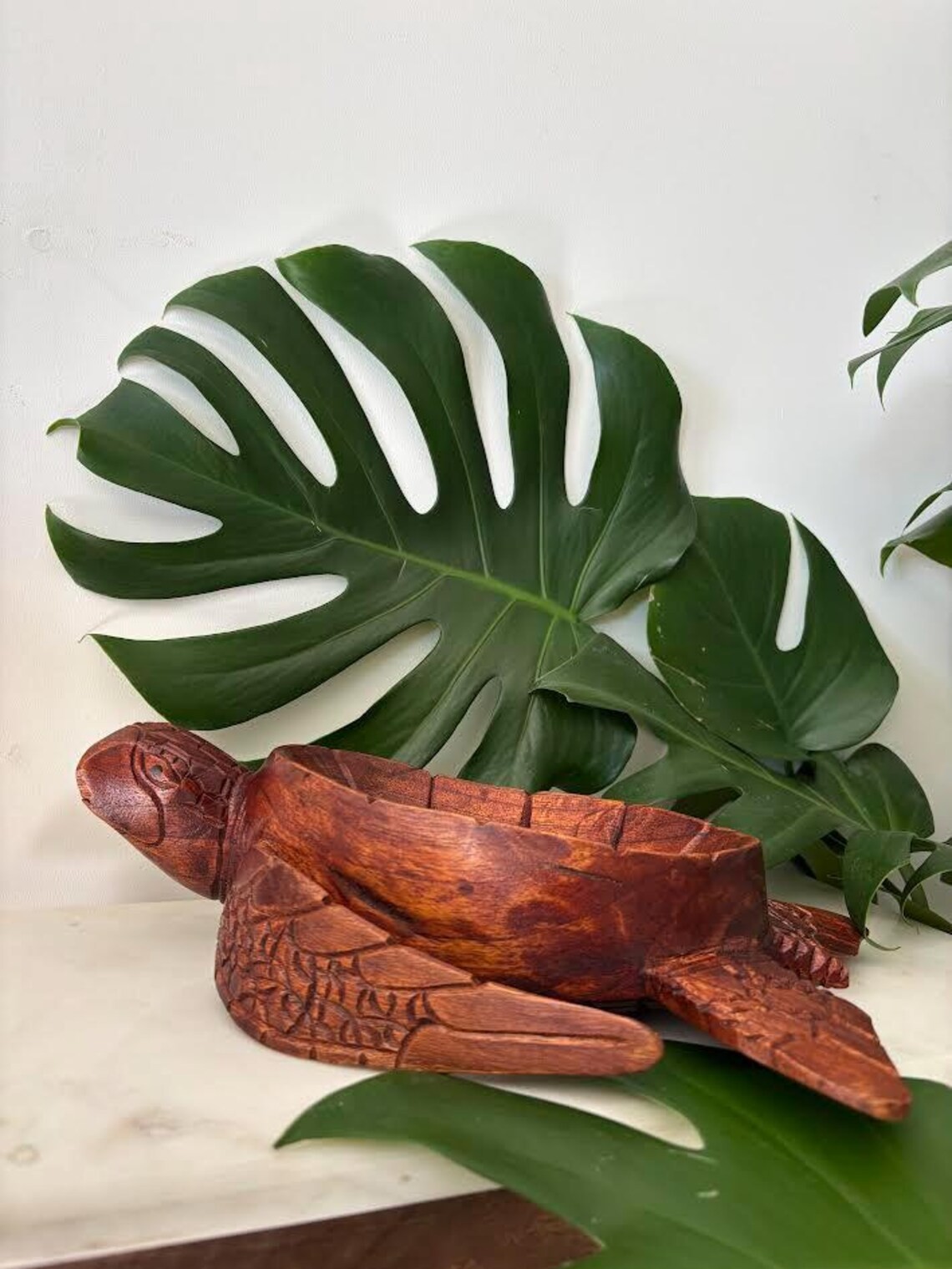 Hawaii Hand Made Home Decor Solid Wood Polynesian 12″ Turtle Honu Dish Bowl