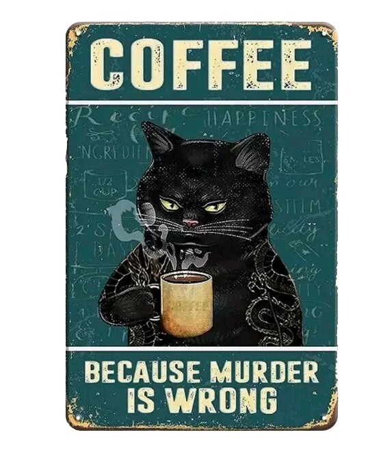 “Vintage Coffee Black Cat Metal Wall Decor Sign 9×11.8″ Retro Kitchen Art”