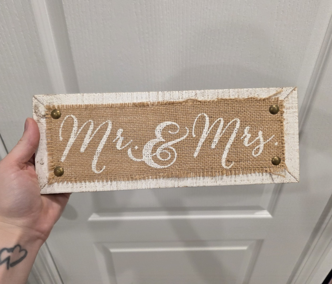 Studio His & Hers Mr & Mrs MDF Plaque Hanging/Freestanding 12in Brown/White
