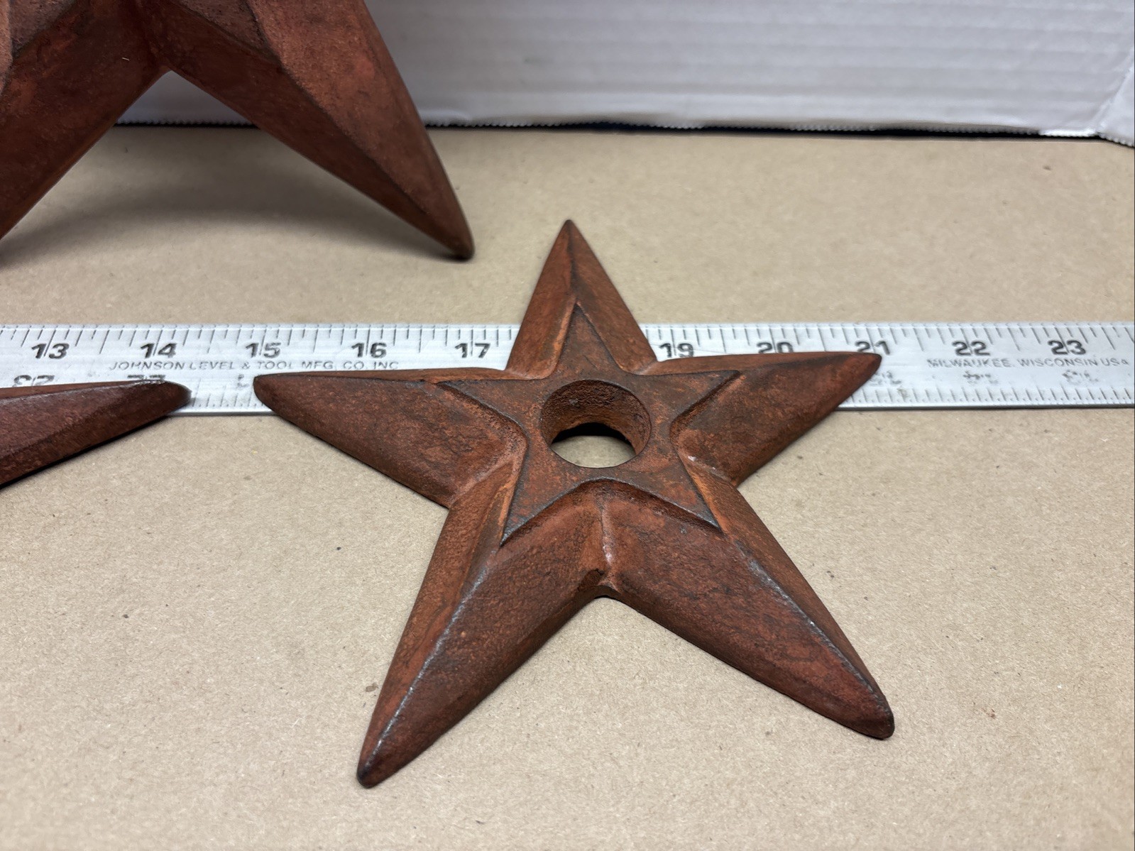 Cast Iron Star Wall Decor Set of 3 Anchor Plate Stars Rustic 8 1/2” 7 1/2” 6”