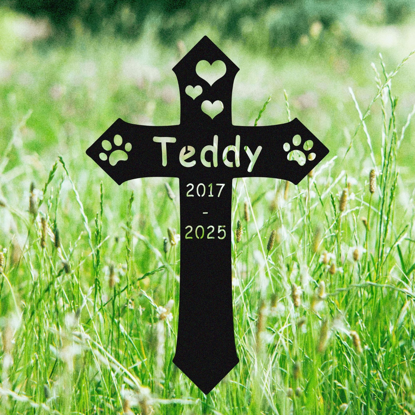 Personalized Pet Memorial Cross Stake, Custom Dog Grave Marker Garden Tribute