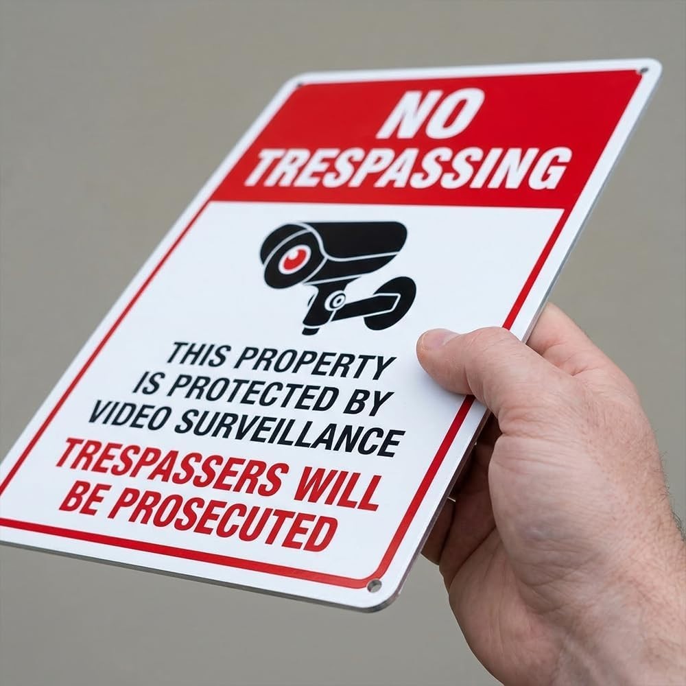 Weatherproof No Trespassing Video Surveillance Sign – 10×7 Inch Aluminum 2-Pack