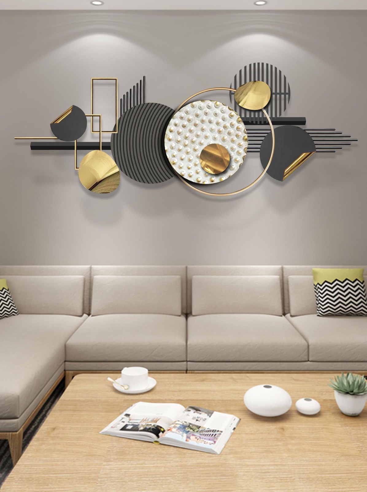 Wall Art Decor Framed Minimalist Abstract Geometric Large 59×20 Inch Hanging