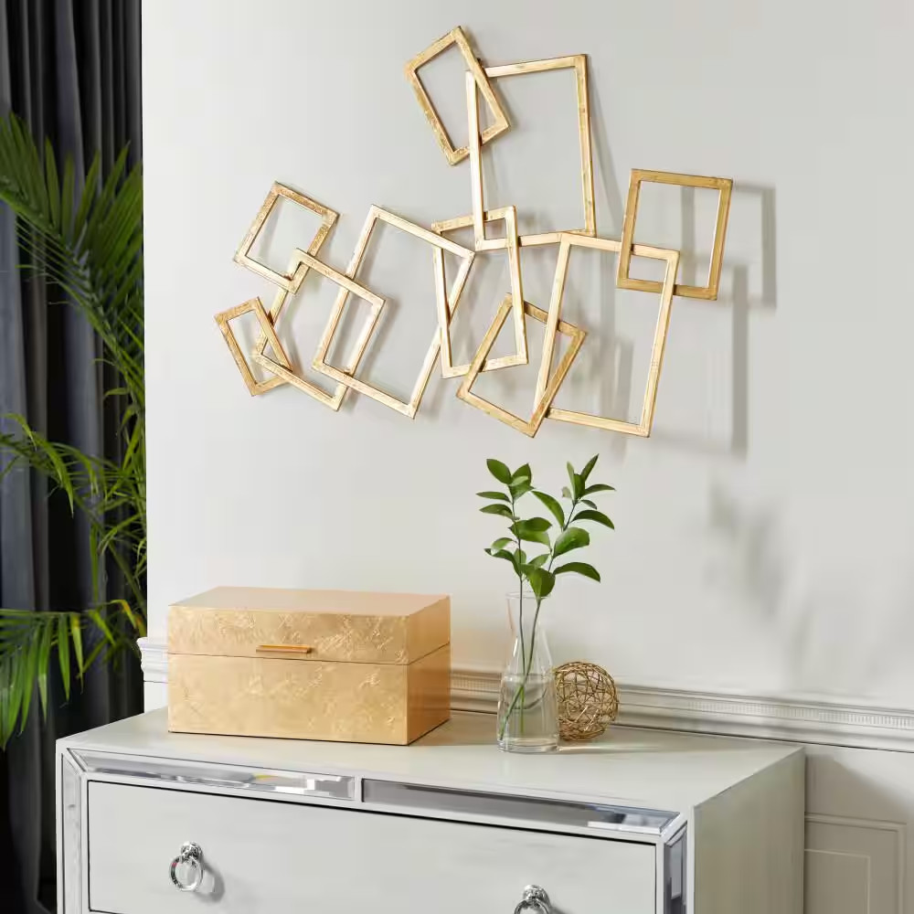 30 In. X 22 In. Metal Gold Overlapping Rectangles Geometric Wall Decor