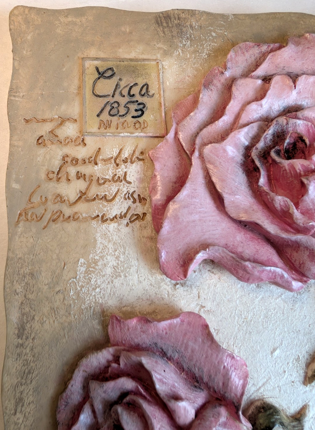 Vtg 1980’s Ceramic Wall Plaque Decor 3 D Wild Rose Rustic Shabby Chic Victorian