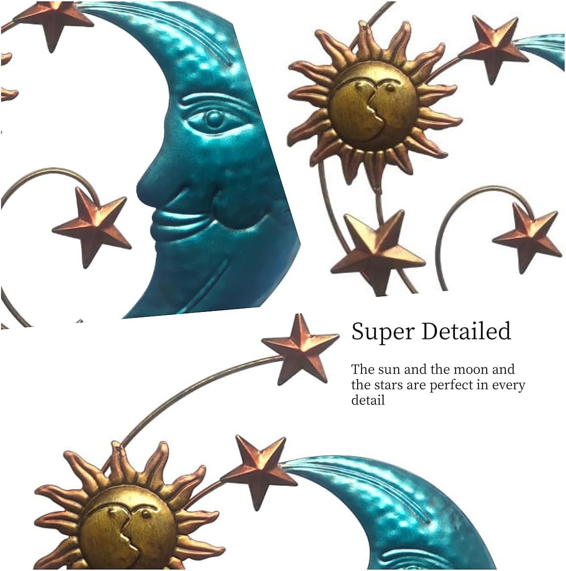 12.6In Sun Moon Wall Decor – Outdoor Metal Wall Art, Indoor Hanging, Garden Offi