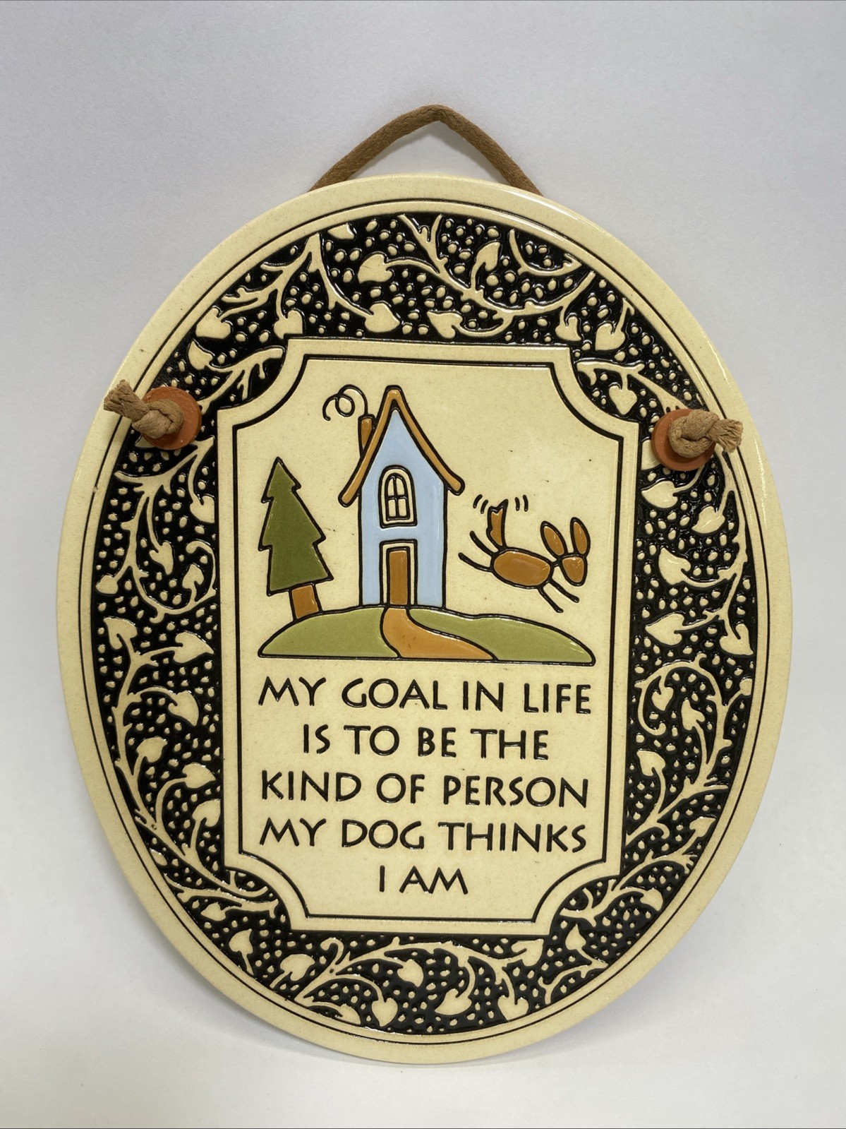 Vintage 1993 Dog Person Ceramic Wall Plaque Spooner Creek Designs Oval