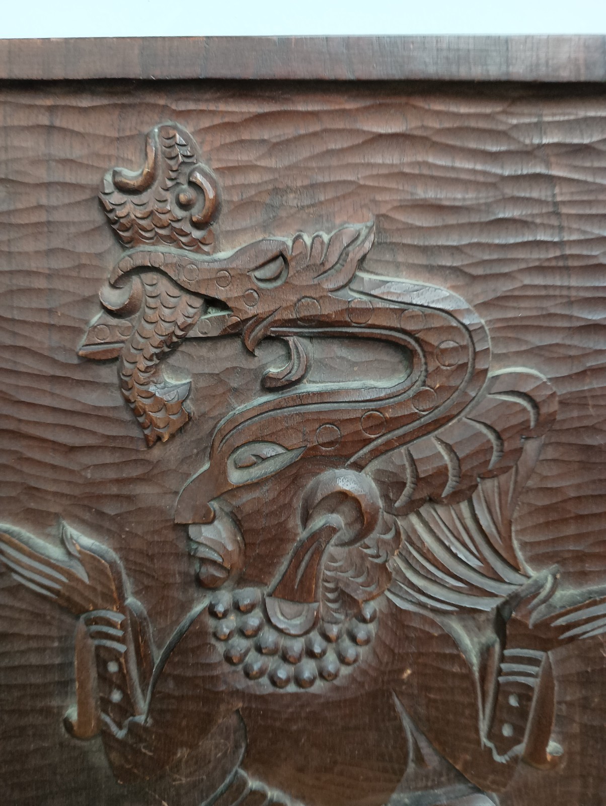 VTG Large Carved Wood 3D India God Wall Plaque Hindu Mythology Serpent Head Man