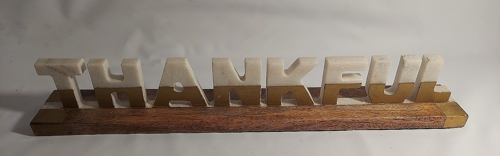THANKFUL Sign Wooden Alabaster w unknown metal