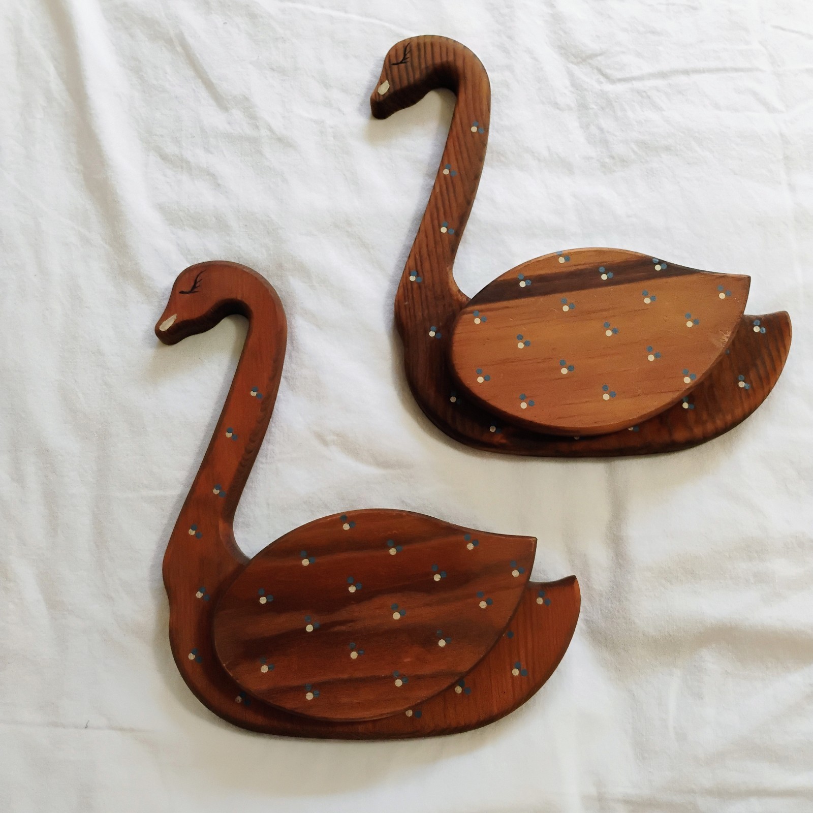 Vintage Wooden Duck Or Goose Wall Pocket Pair Set Of 2 Country Chic 90s Style