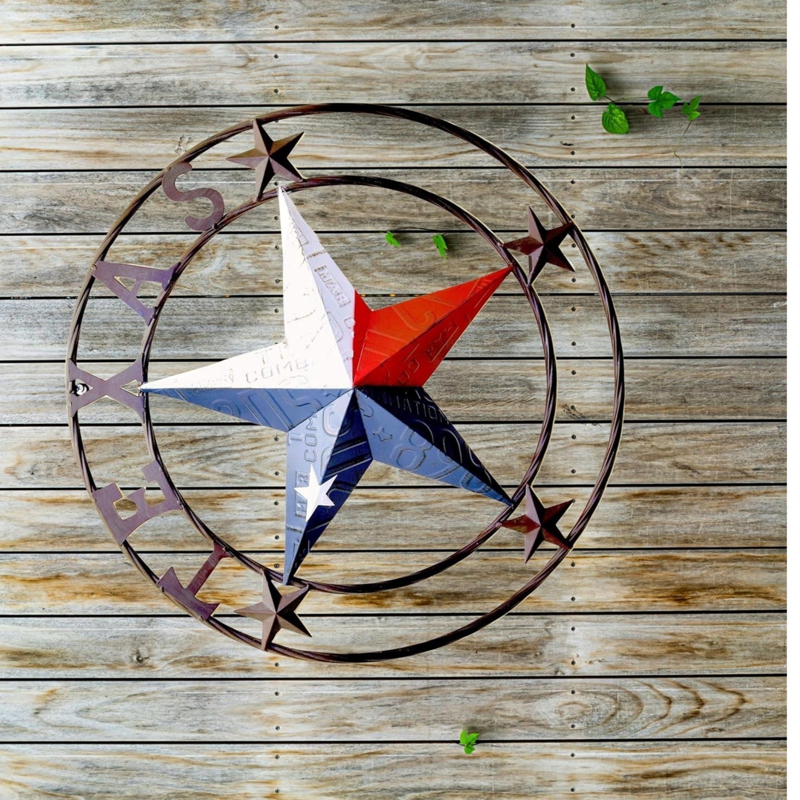 Rustic Metal Circle Texas License Plate Circle Star Wall Hanging Welcome Decor