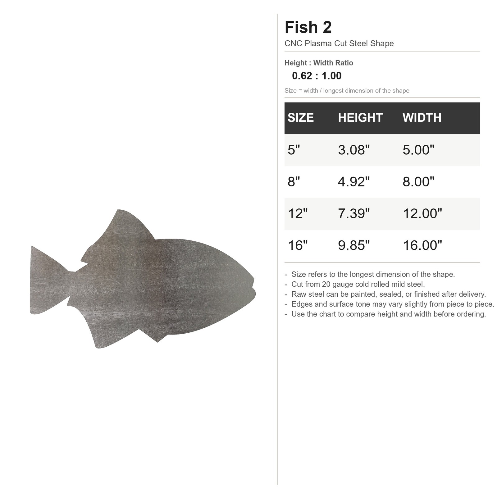 Fish 2 Steel Cutout Shape, Raw Metal Wall Art and Craft Supply
