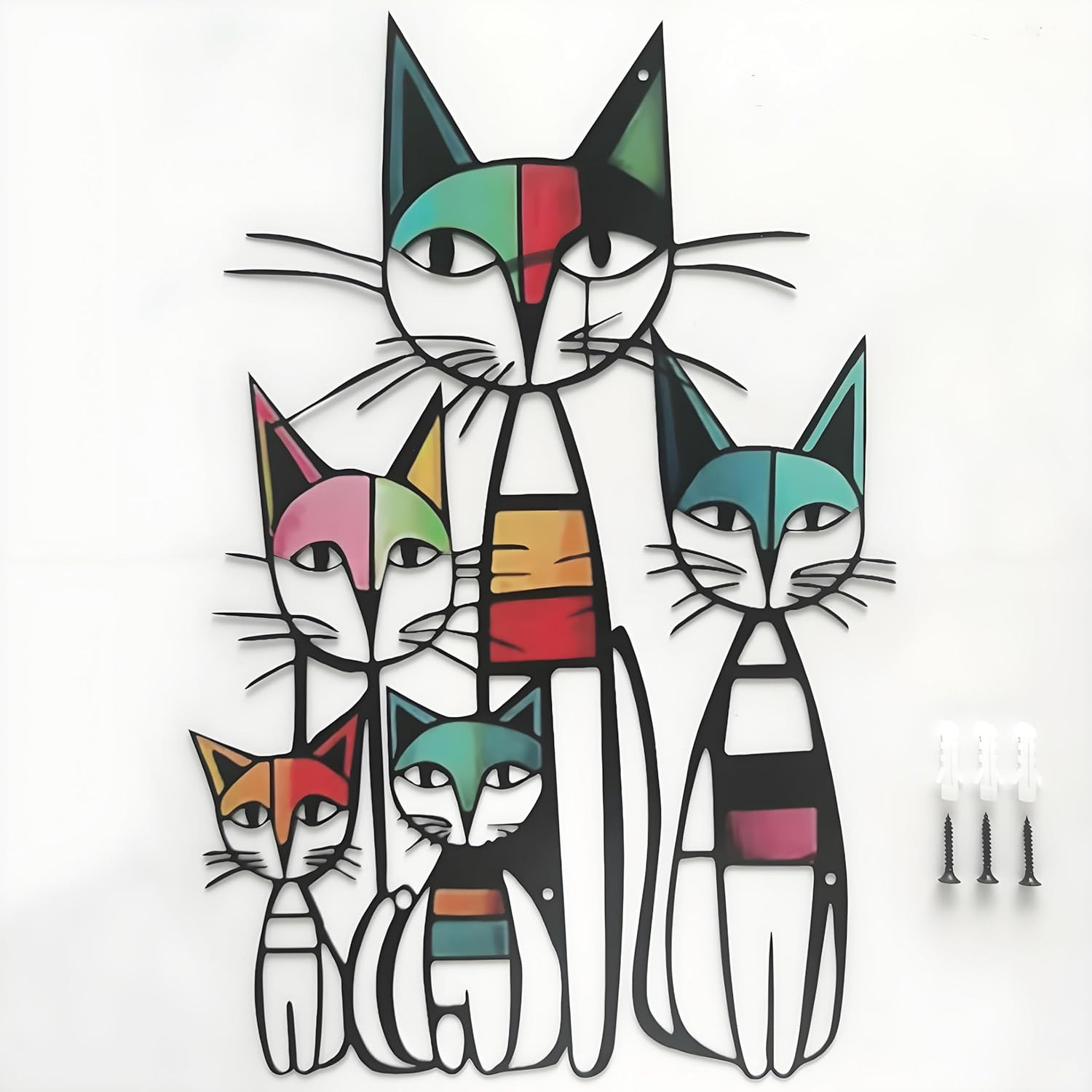 Cat Wall Art Metal, Mid Century Retro Iron Sculpture 10.6X15.7 Inches for Living
