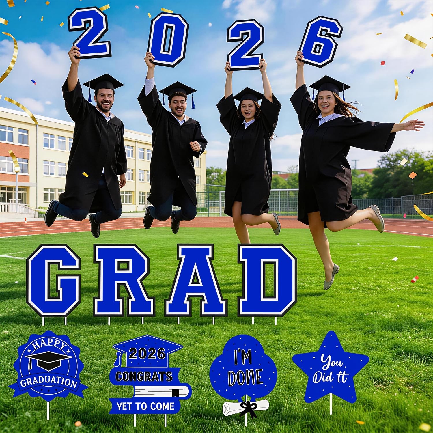 Graduation Decorations 12Pcs Waterproof Blue Graduation Yard Signs Class of 2026