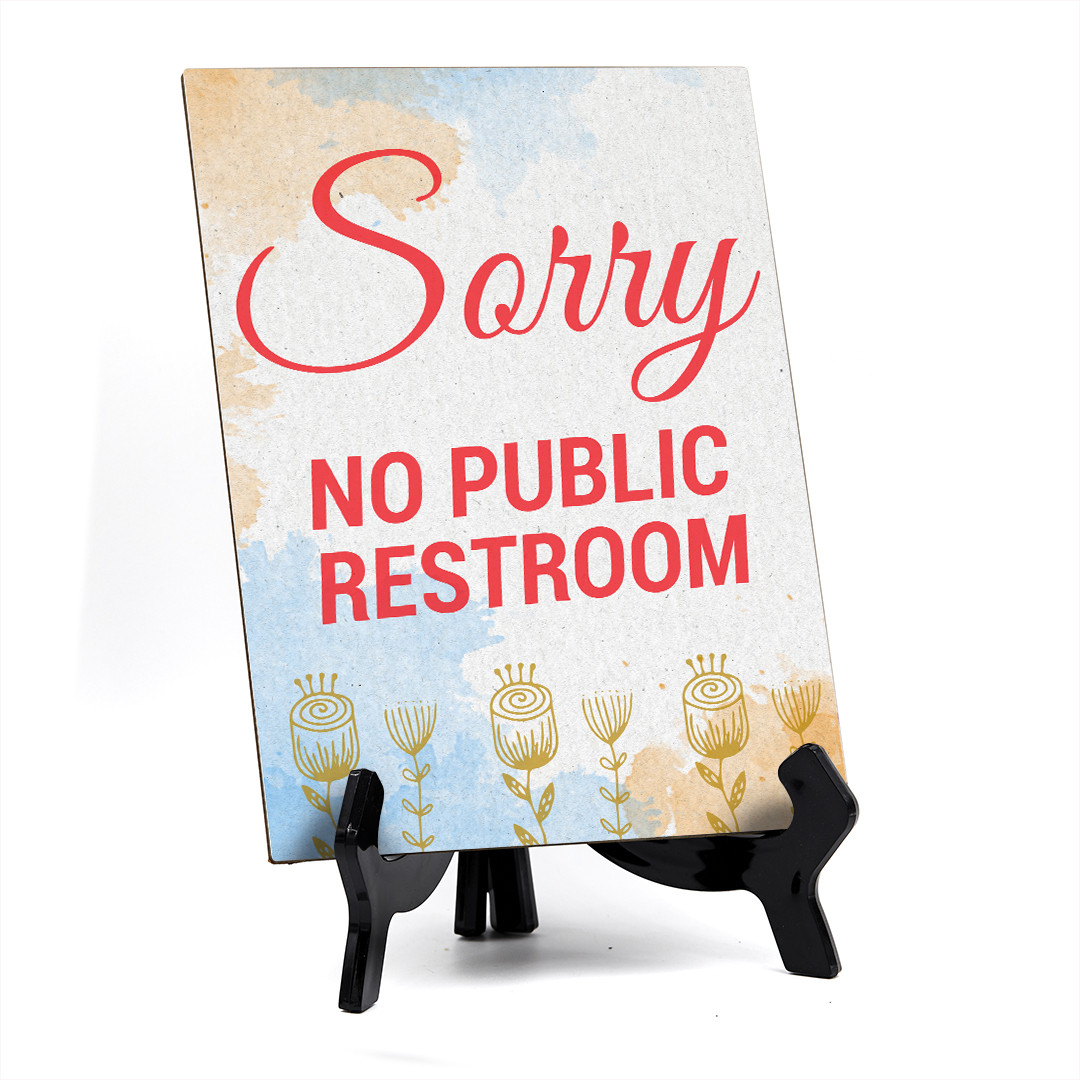 Signs ByLita Sorry No Public Restroom, Blue Watercolor Table Sign (6 x 8″)