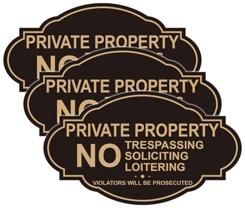 No Trespassing No Soliciting Signs for Home, Private Property 3 Pack 7×4 Inch Bl