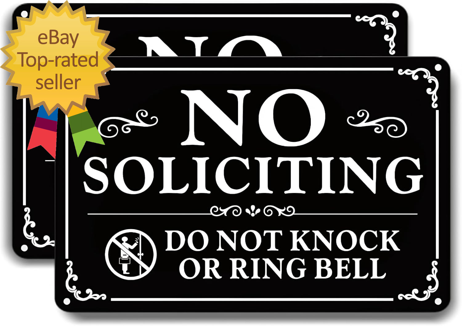 No Soliciting Sign for Front Door 9×6 Inches 2 Pack Self-Adhesive Aluminum Metal
