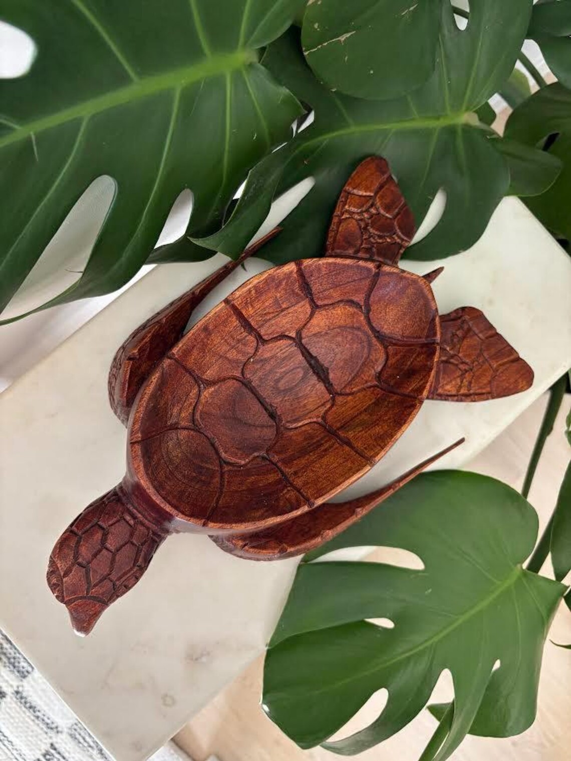 Hawaii Hand Made Home Decor Solid Wood Polynesian 12″ Turtle Honu Dish Bowl