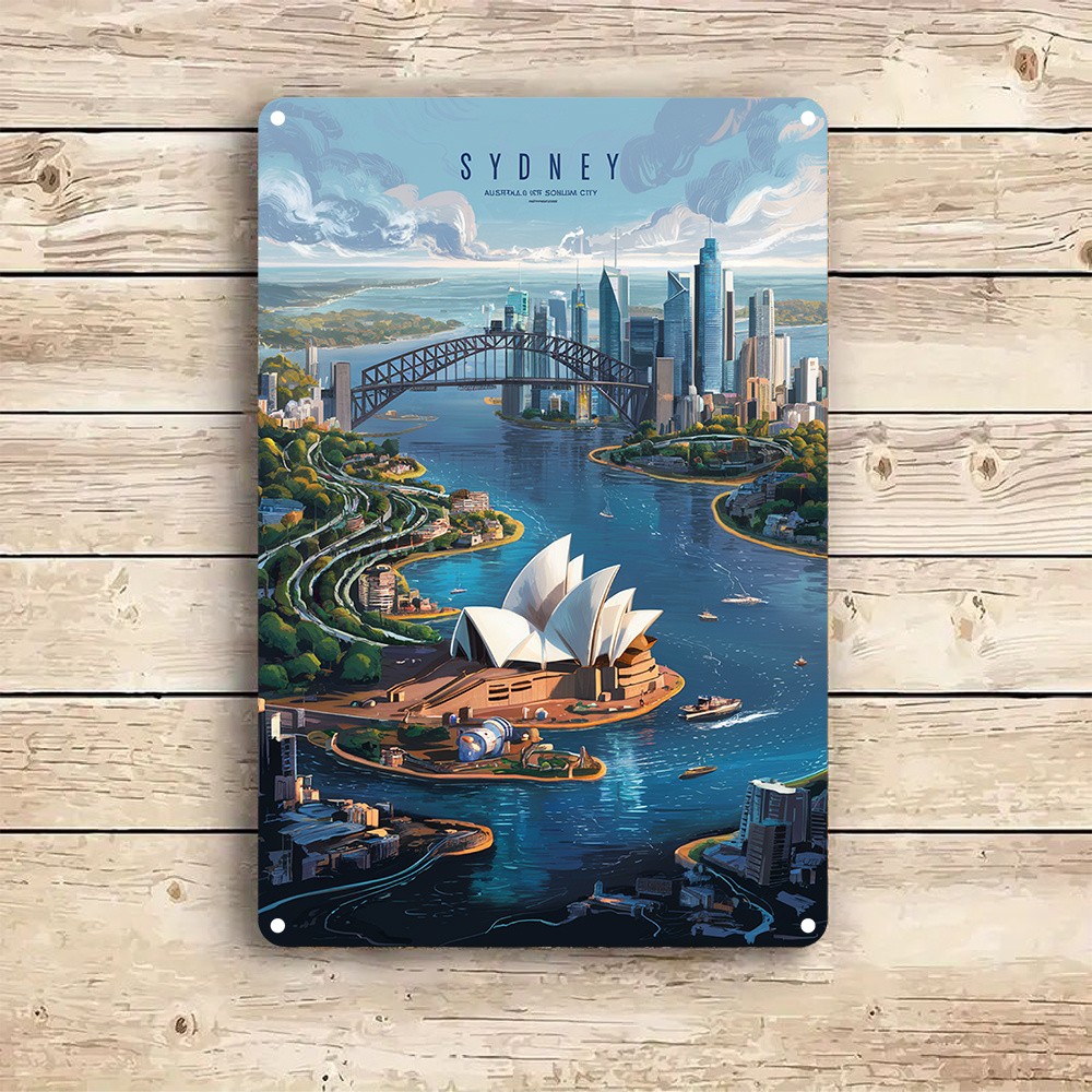 Sydney Opera House Harbour Bridge Cityscape Metal Sign Australia Travel Decor