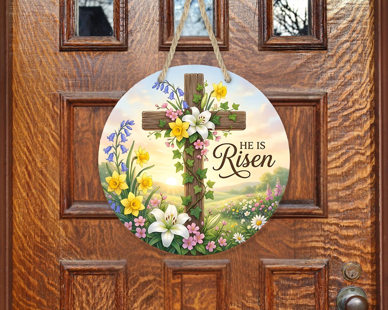 Aluminum Door Sign He Is Risen Easter Weatherproof Smooth Outdoor Decor