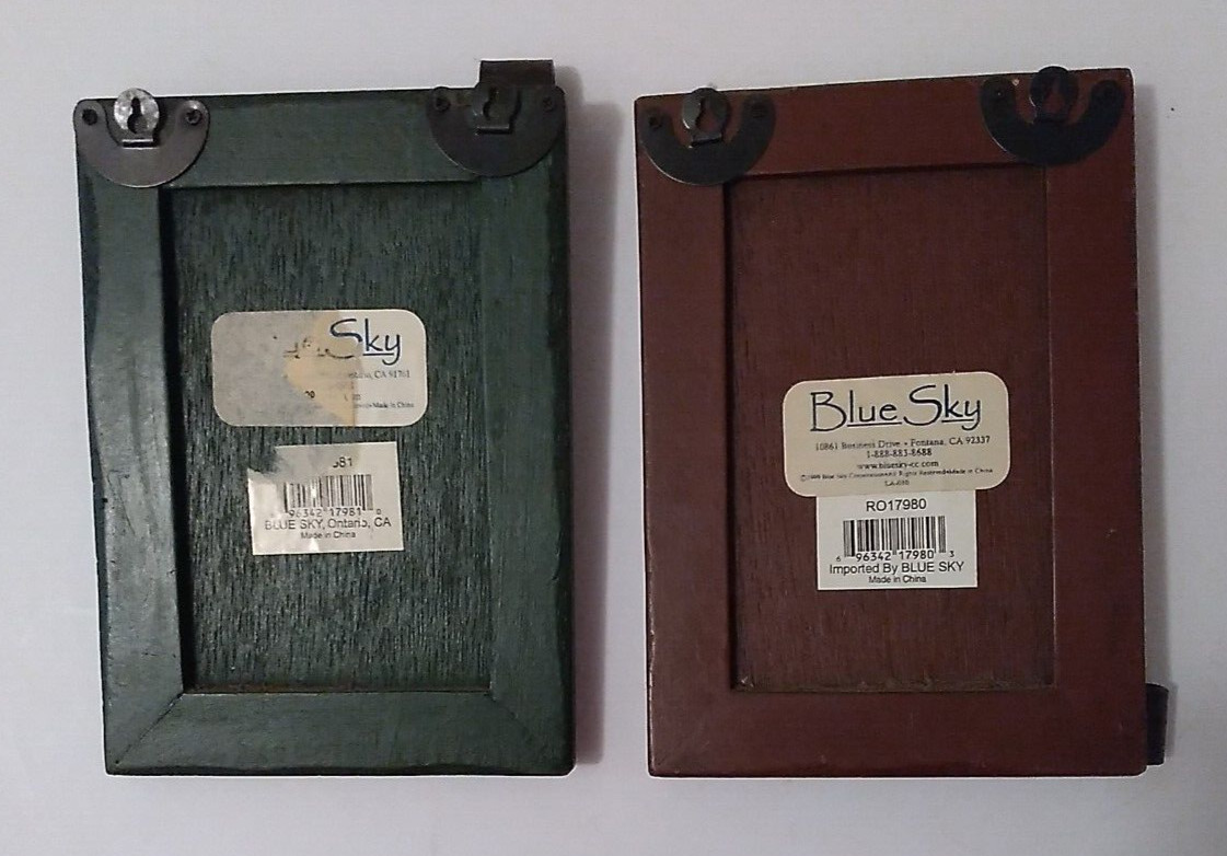 VTG Blue Sky CA Painted Rooster Chicken Wood Wall Set 2 Farmhouse Country 5 x 7″