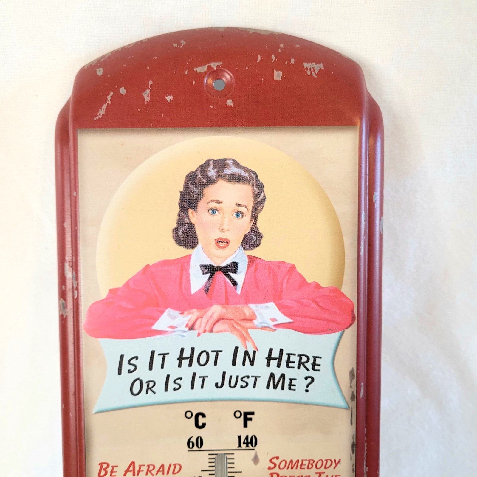 Menopause Hot Flash Thermometer Retro Wall Plaque Metal 17″ Humorous Gift Decor