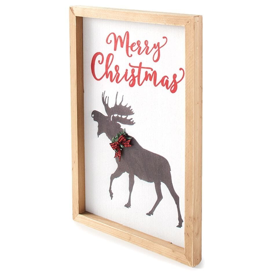 10 7/8″ W x16″ L Northwood Lodge Moose Merry Christmas Wall Decor Canvas Fabric.