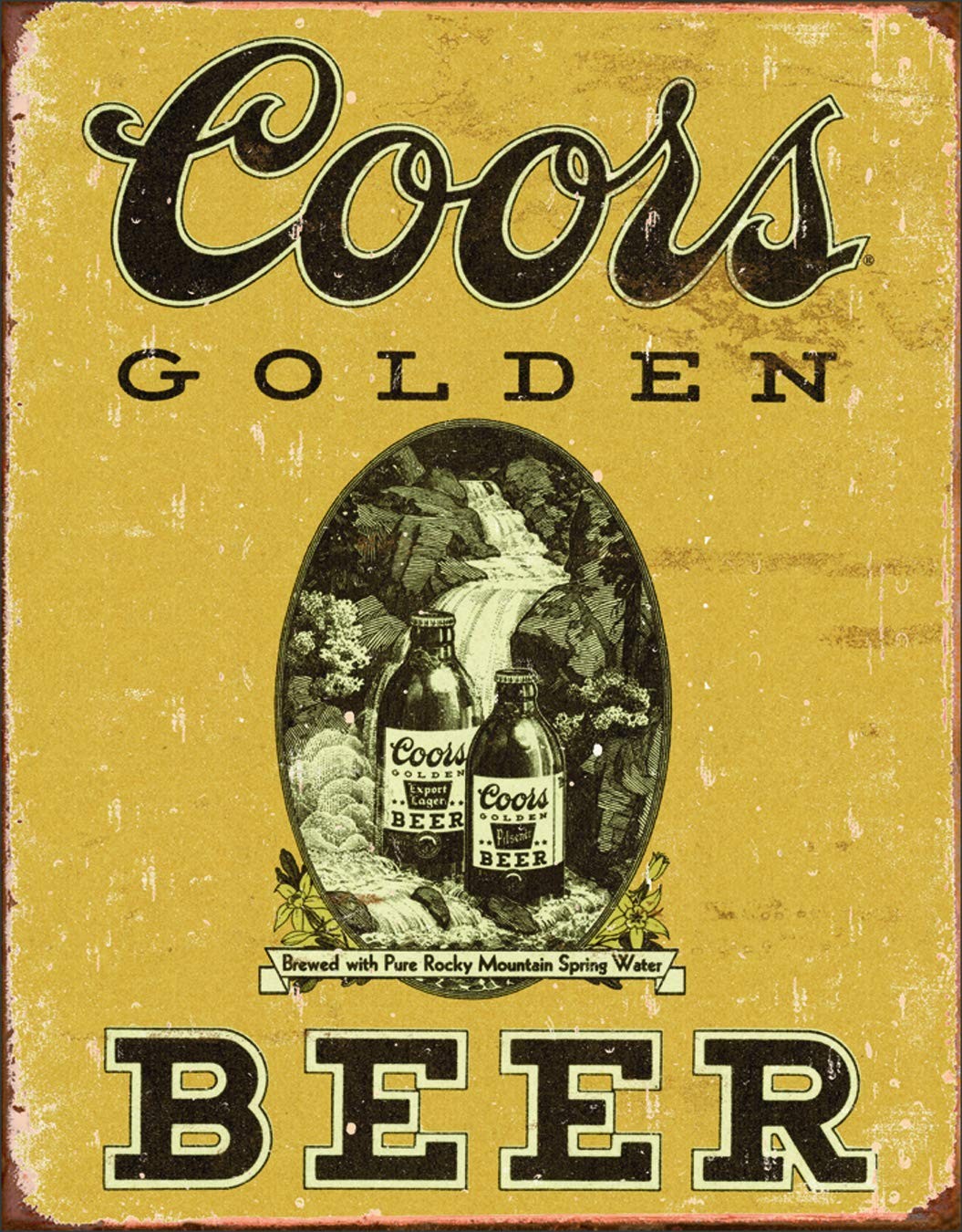 Poster Discount COORS Golden Vintage Tin Sign, 16″L x 12″W, Yellow, Metallic