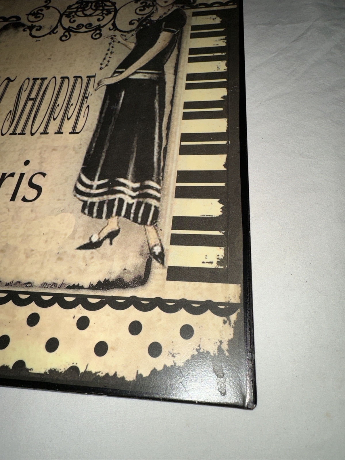 Paris Hat Shoppe Beige & Black Wall Decor Sign Home Decor Plaque 8.5×9.5