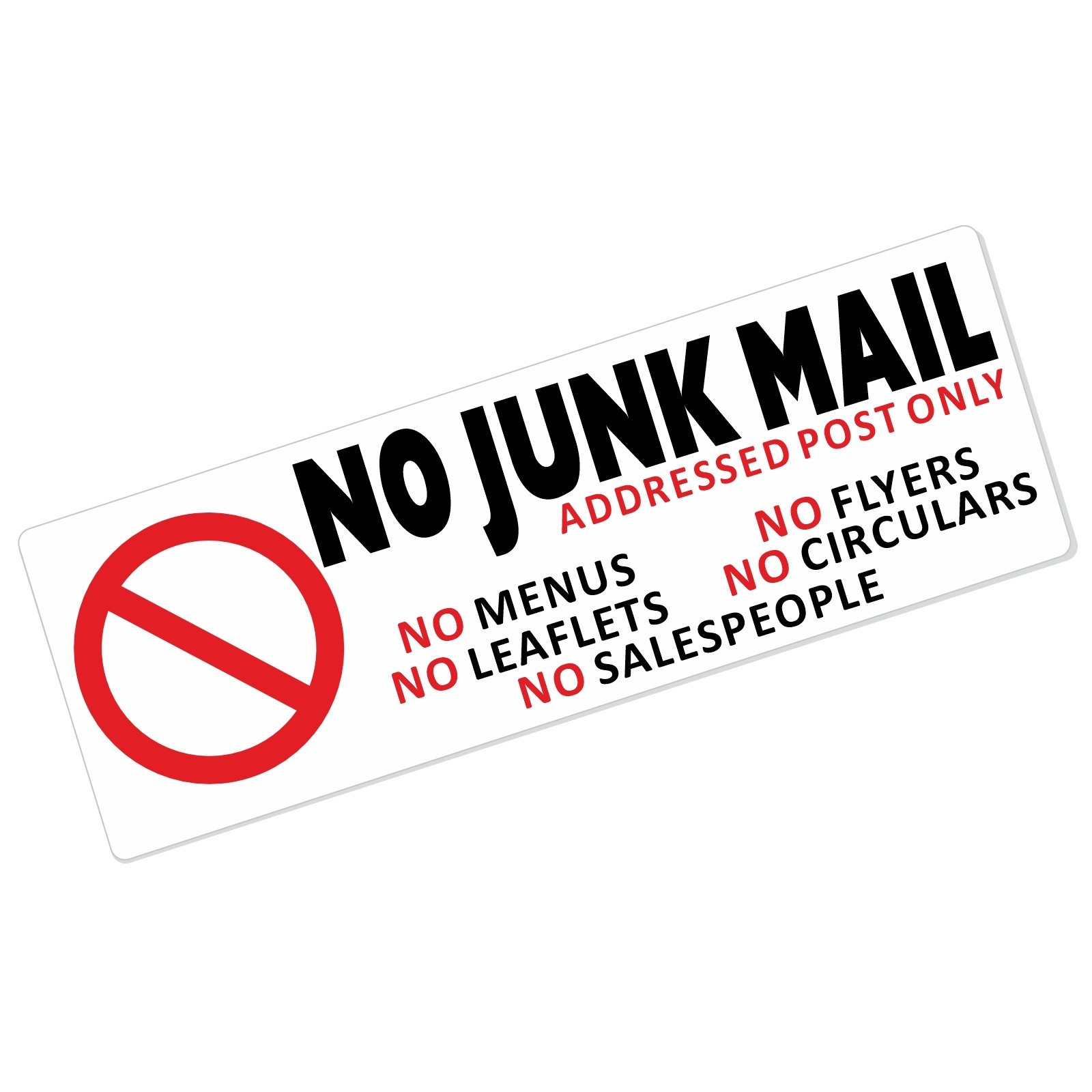 Stickers No Menus Leaflets Flyers Junk Mail Privacy for External Letterbox Signs