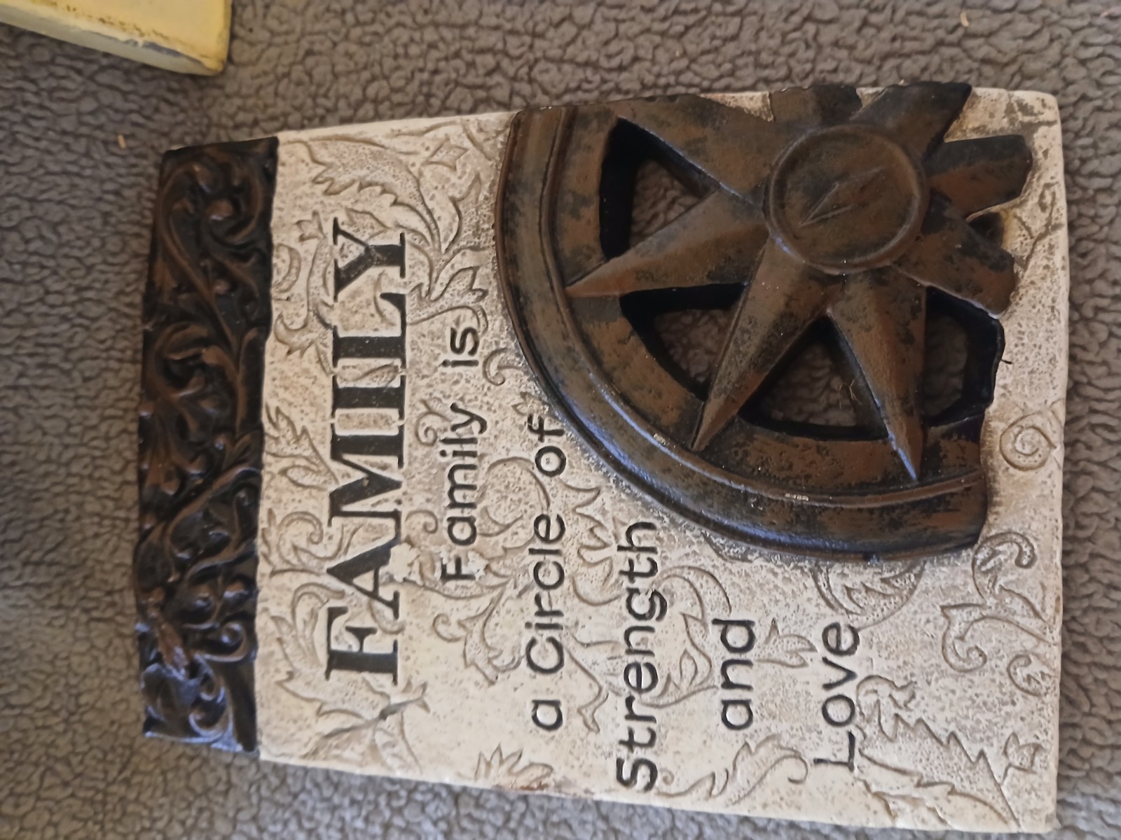 3pc Family & Faith Resin Wall Plaque Set Square Distressed Beige Brown Black