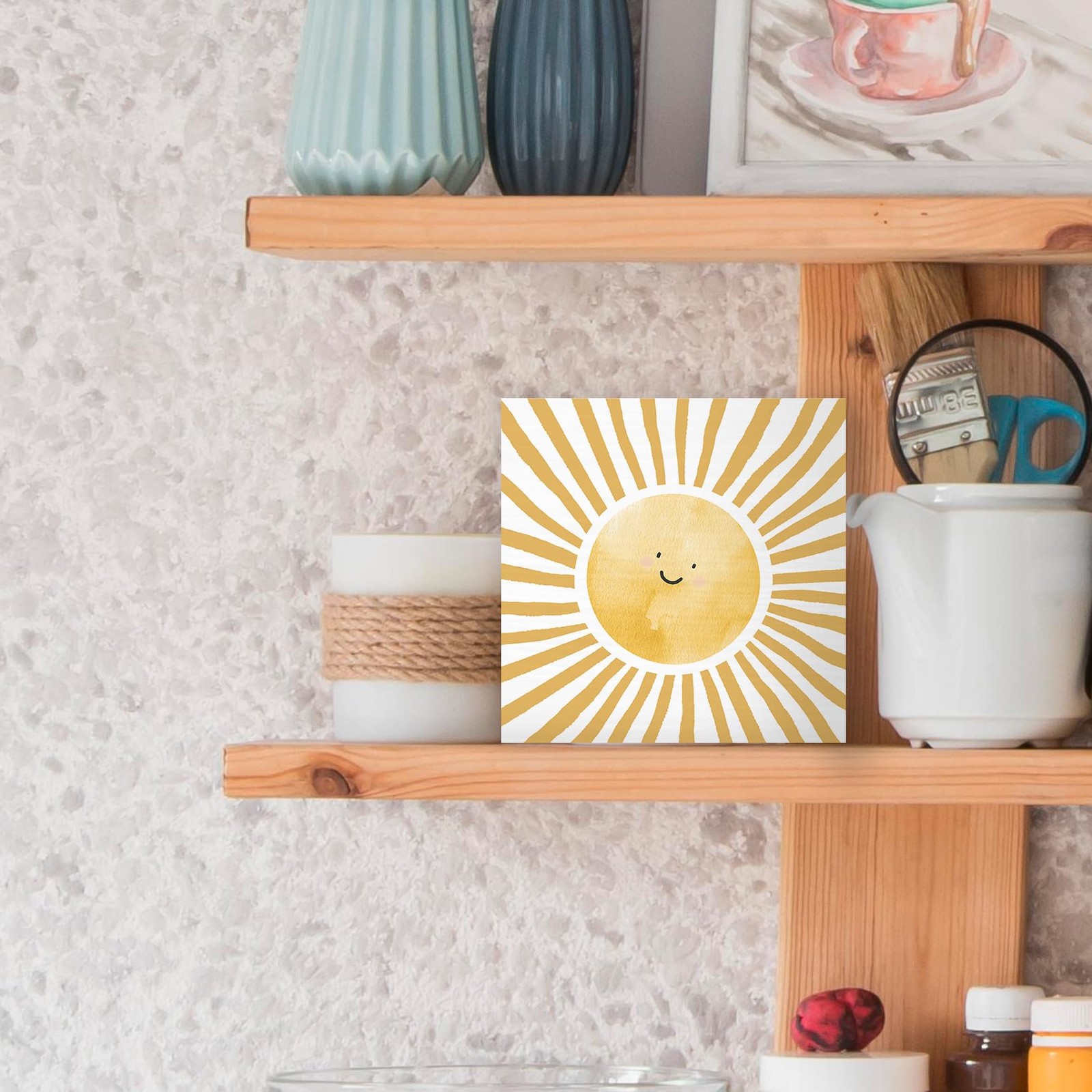 Inspirational Sun Sunshine Wood Box Sign Desk Decor 6X6, Pop Smiles Rustic Fa…
