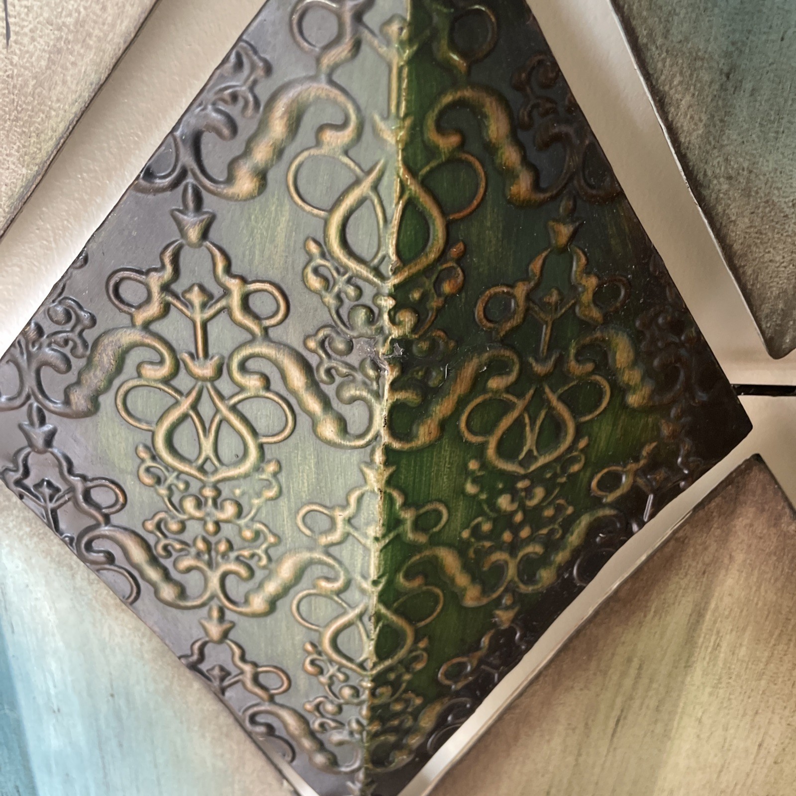 Vintage Metal Diamond Wall Art 40×30 Rustic Southwestern 3D Geometric Panels