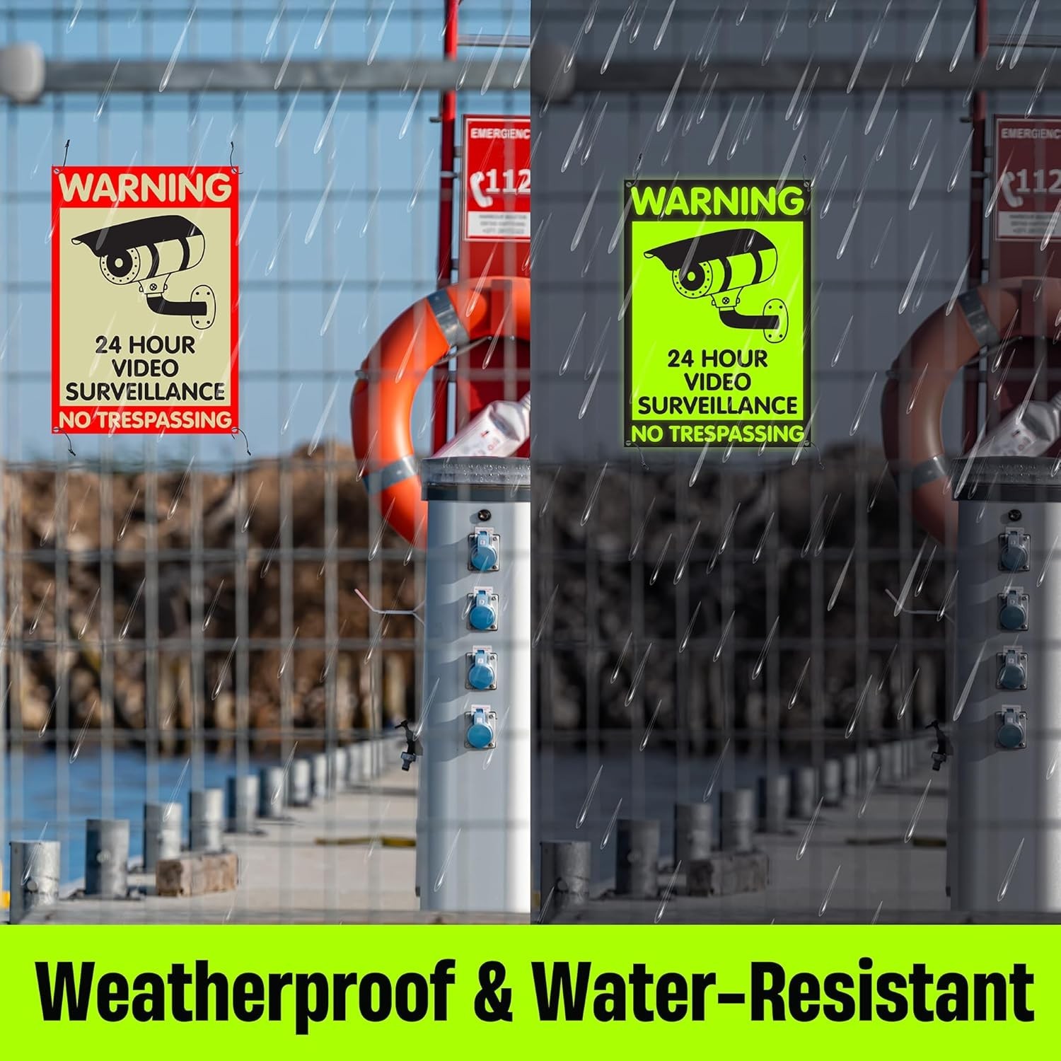Solar-Powered Glow In The Dark Security Sign – 3.9″ x 2.3″ Waterproof Aluminium