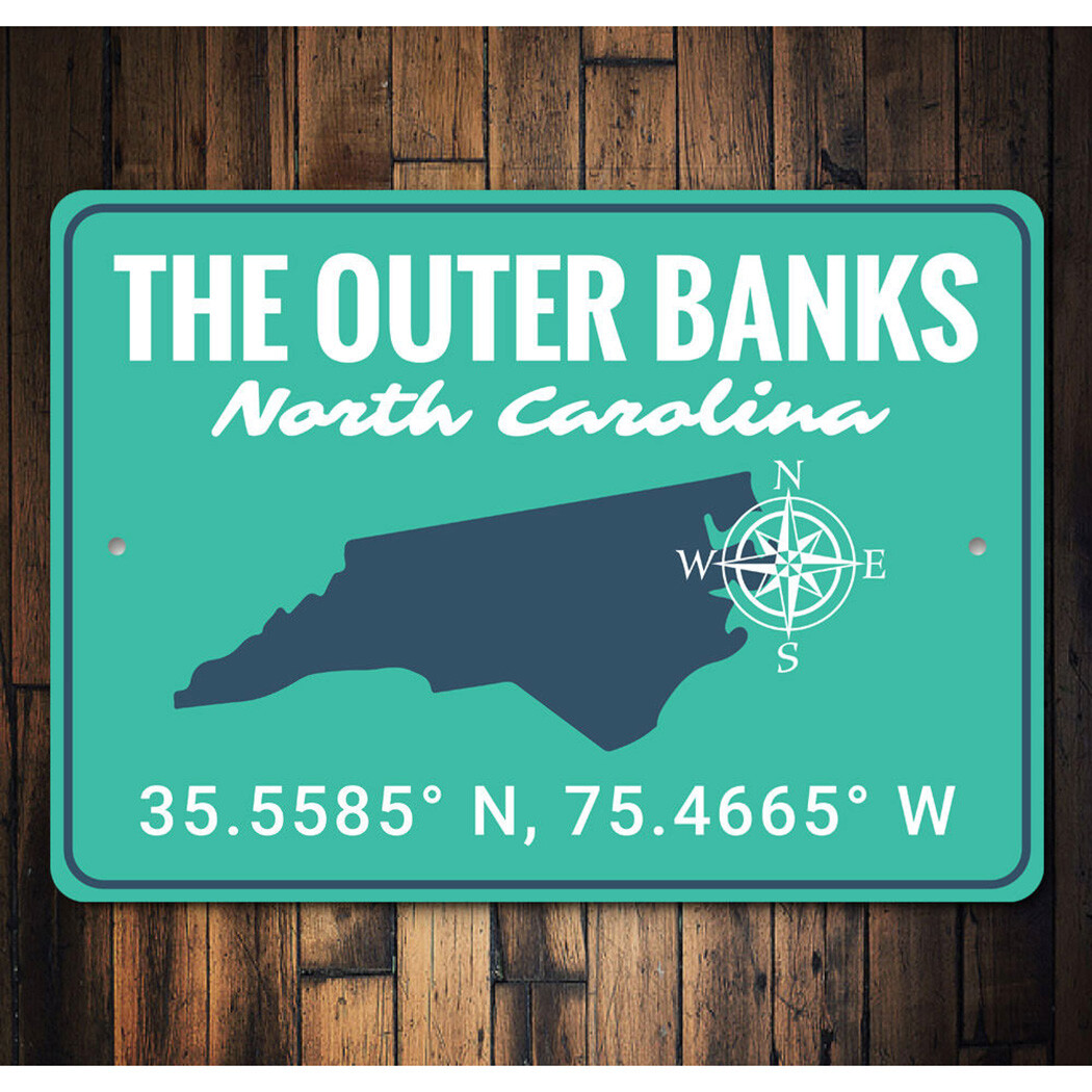 The Outer Banks North Carolina Destination Coordinates Sign, Unique Metal Sign