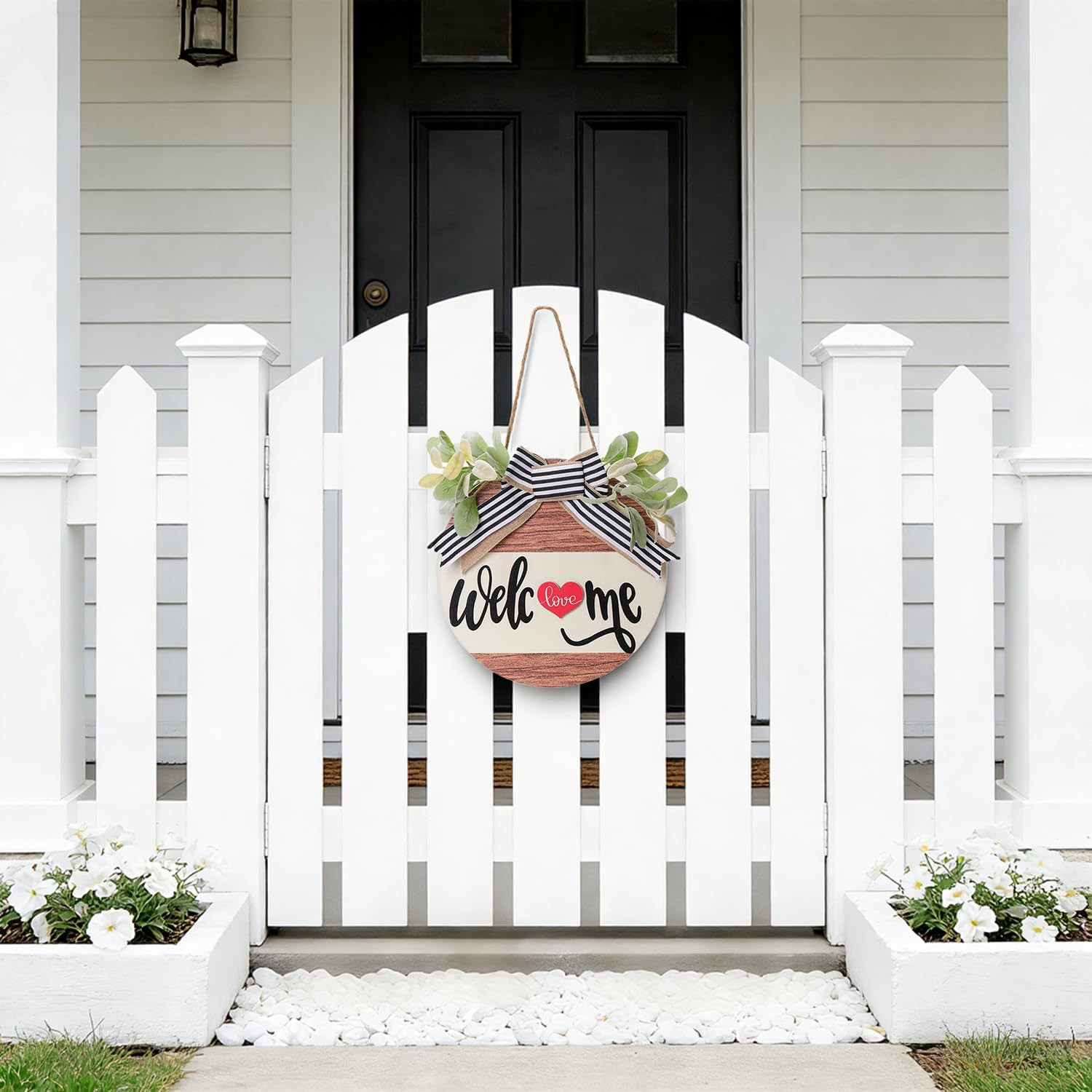 Interchangeable Seasonal Welcome Sign Front Door Decoration Rustic round Wood Wr