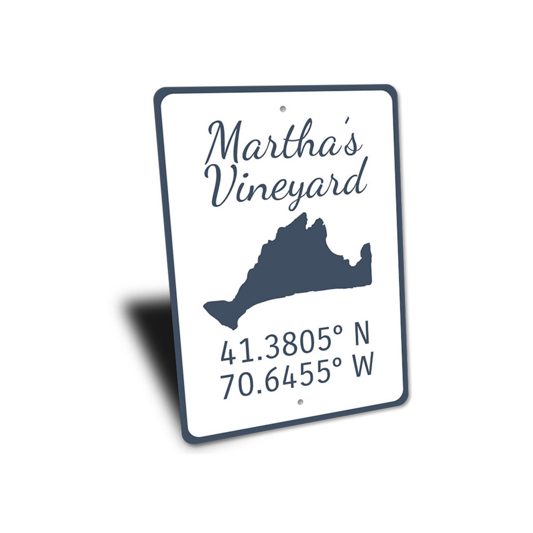 Martha’s Vineyard, Destination Coordinates Sign, Beach House Metal Sign