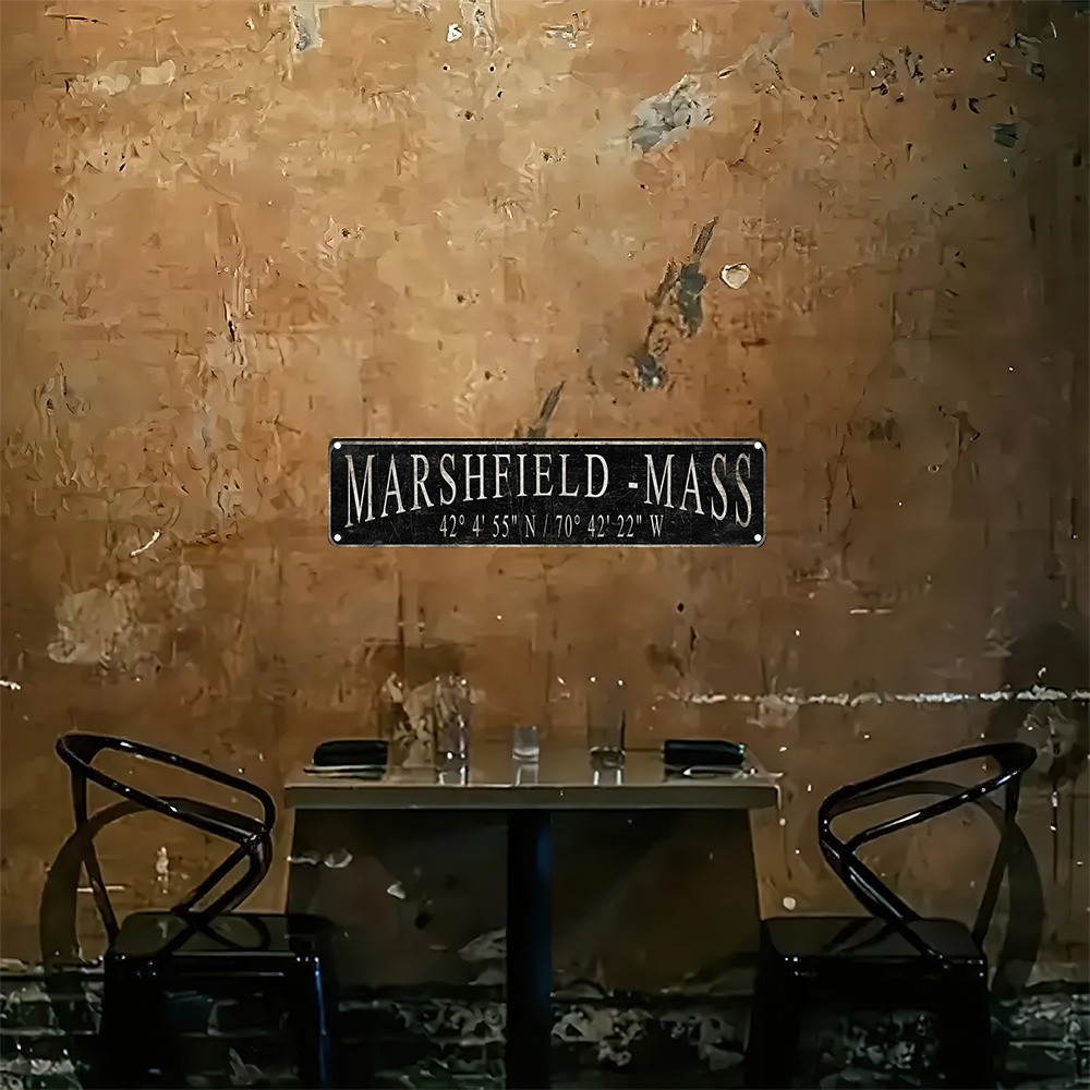 Marshfield Mass Coordinates Vintage Metal Sign New England Wall Art Decoration