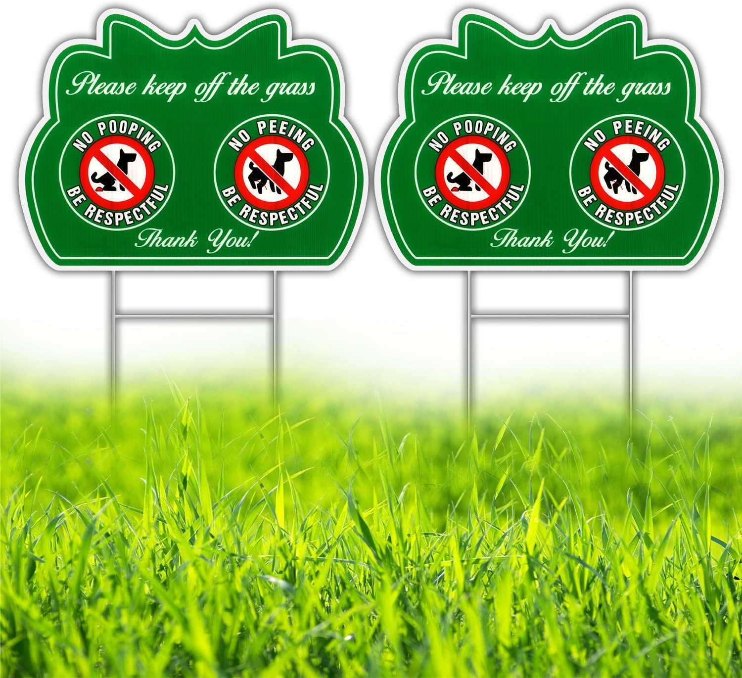 No Peeing/Pooping Be Respectful Dog Sign 2 Pack, Keep off the Grass Yard Sign wi
