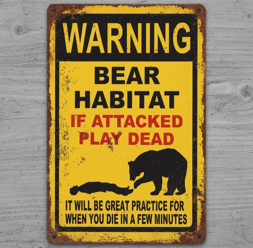 Warning Bear Habitat Humor 8 x 12 Vintage Novelty Metal Sign Made In USA