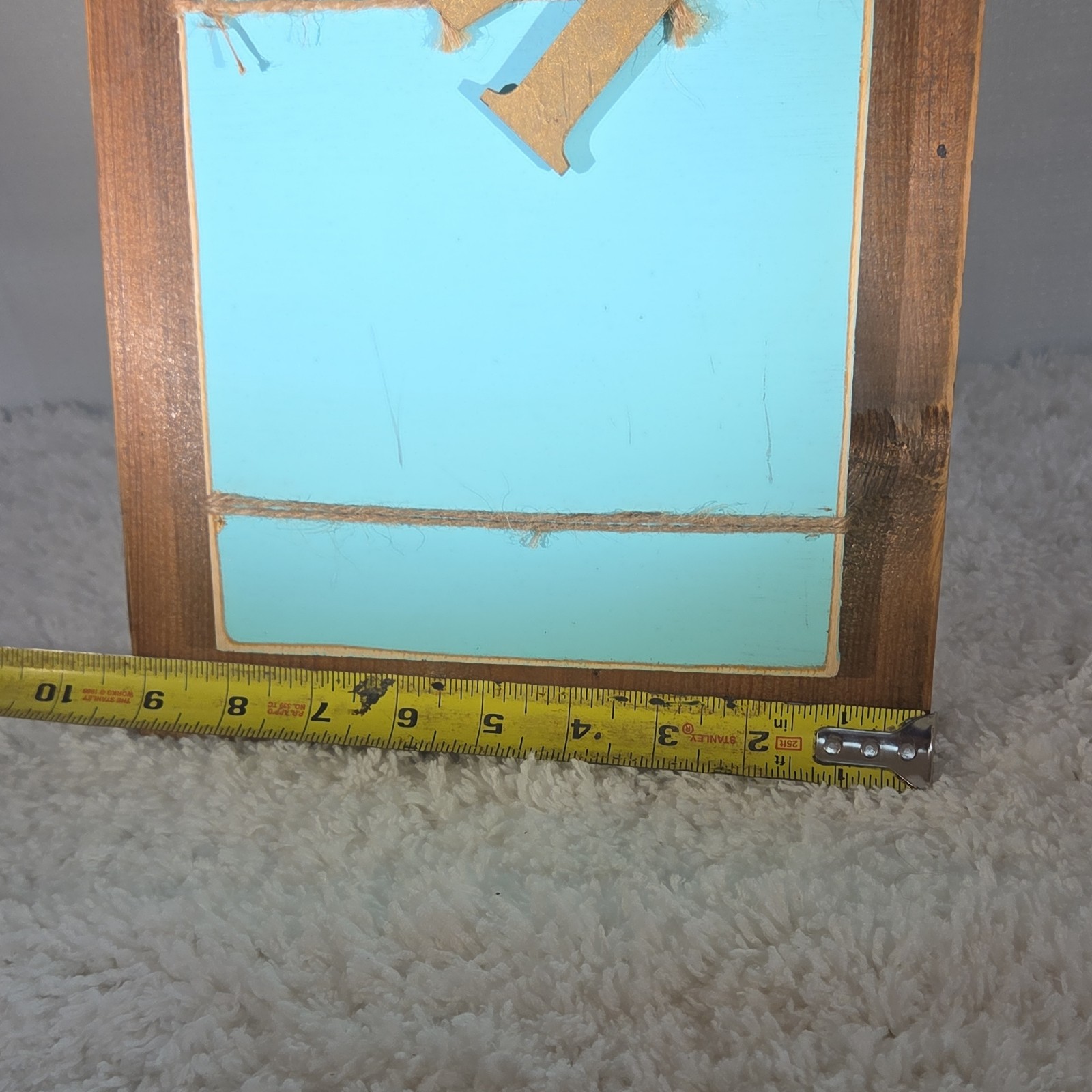 Decorative Wooden Plaque Rustic Letter M Bow Aqua Brown Gold Freestanding Medium