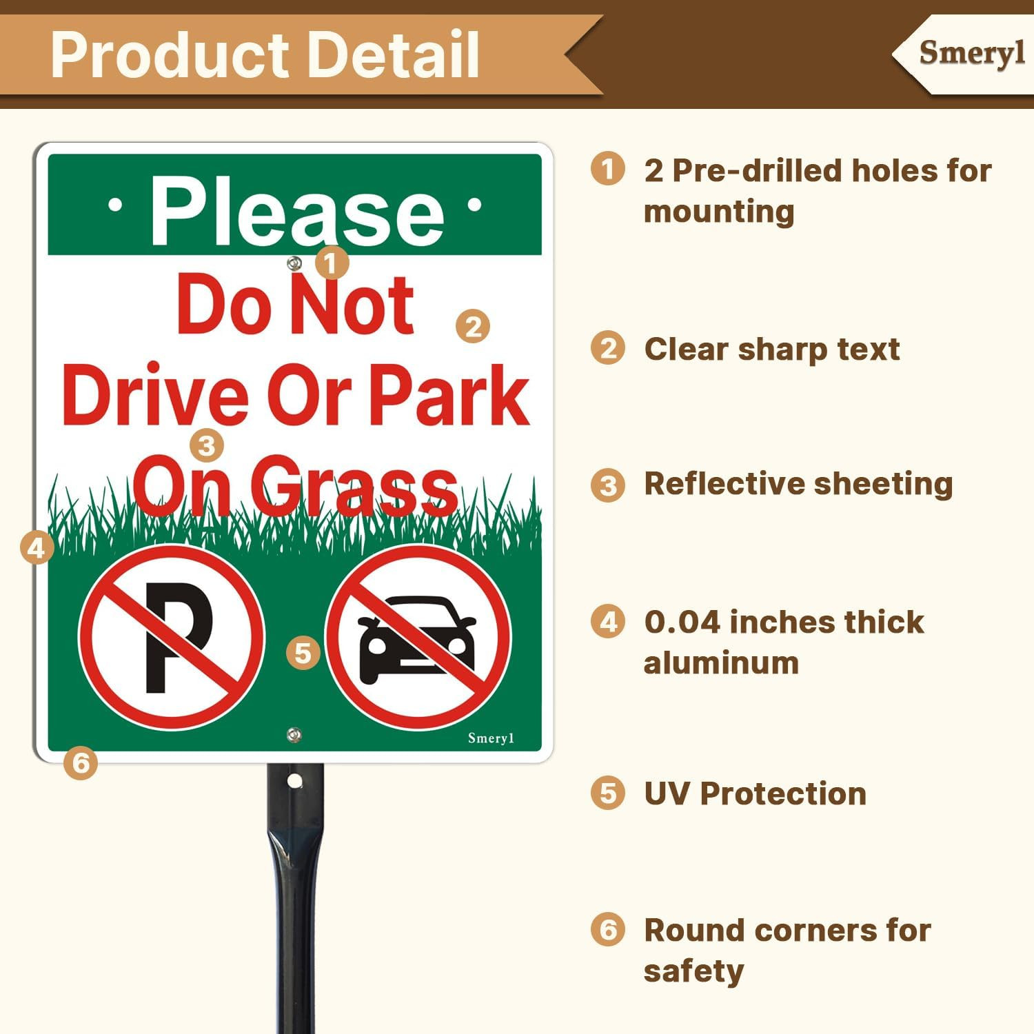 Please Do Not Drive or Park on Grass Sign with 35.4″ Stake for Yard, 12” X 10” D