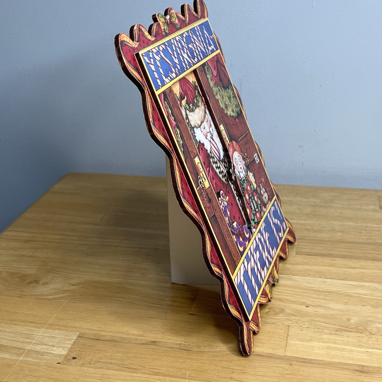 VTG Mary Engelbreit Yes, Virginia Christmas Table Hang Sign Sunrise Pub Read