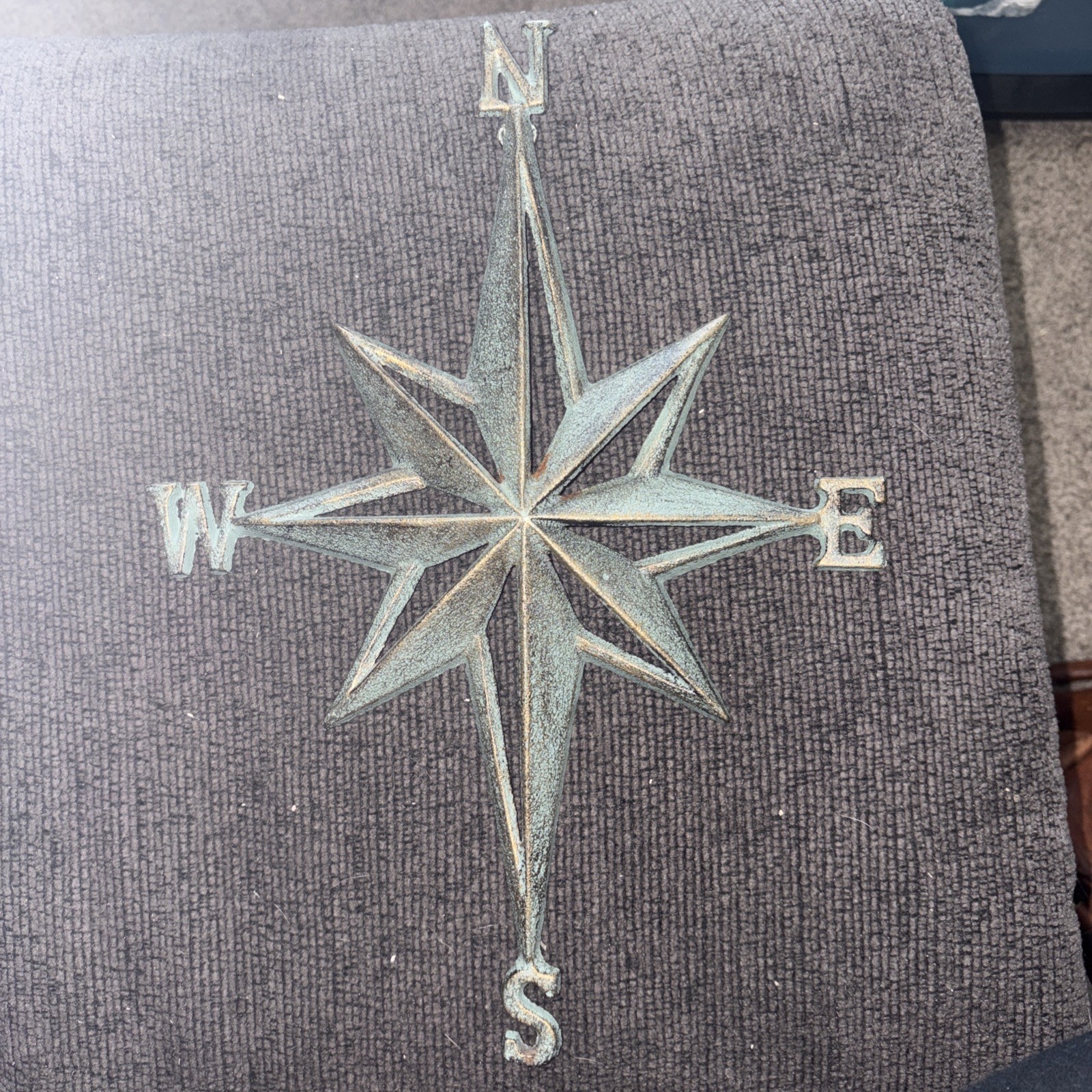 Nautical Star Compass Wall Beach Decor Verdigris Green Patina Rustic Cast Iron