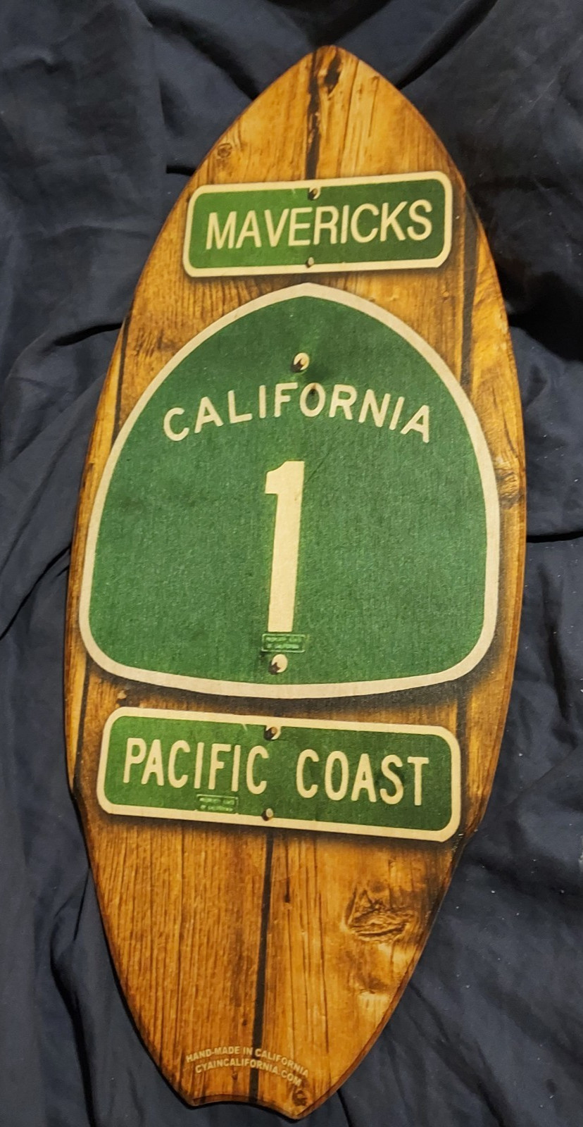 Mini Wooden Surfboard – Half Moon Bay Mavericks – California Surfing Art