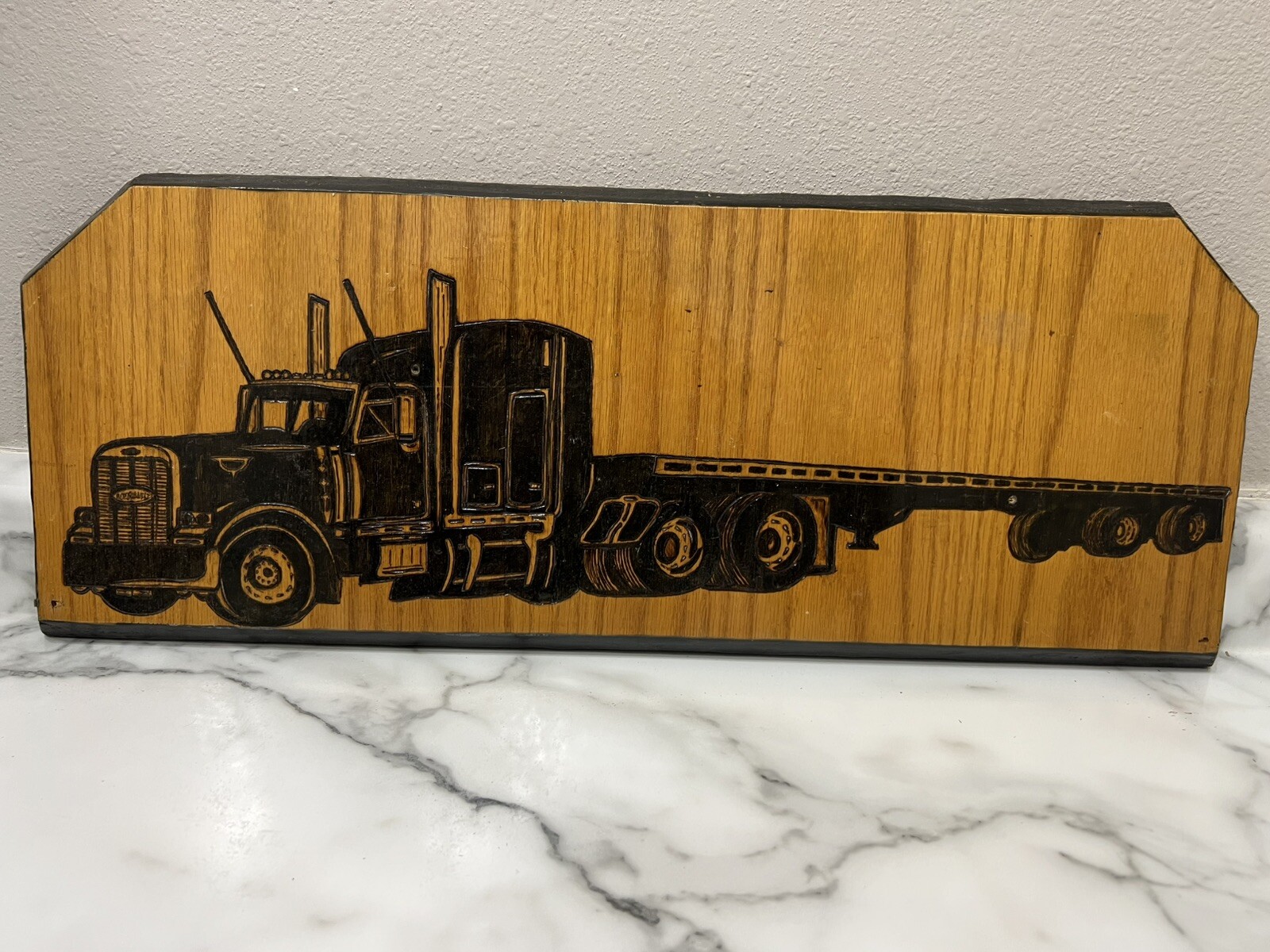 Peterbilt Semi Truck Wooden Plaque Handmade Laquer Finish Large 25”x9” Inches