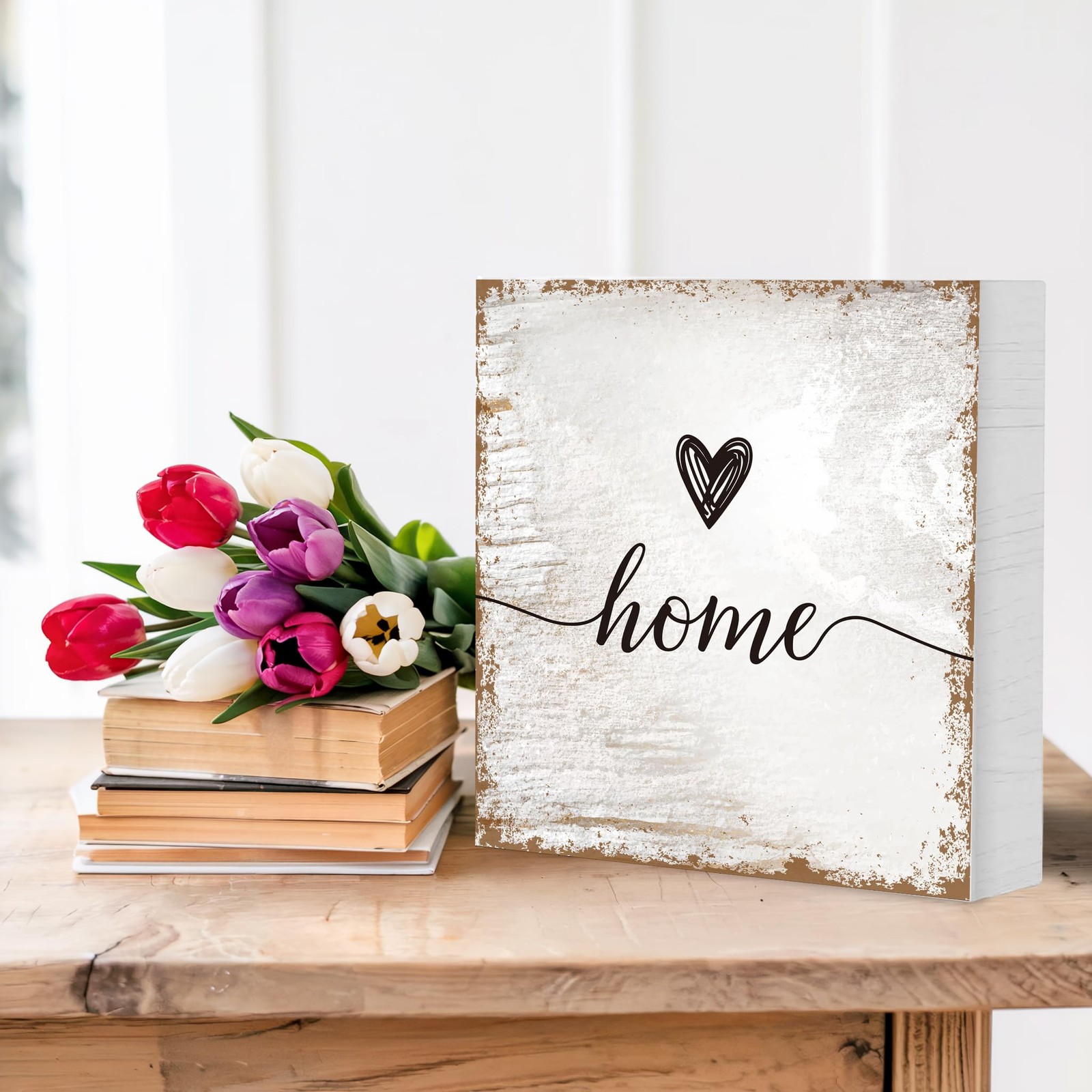 Home Wooden Box Sign, Rustic Farmhouse Box Plaque for Bedroom Decor Shelf Des…