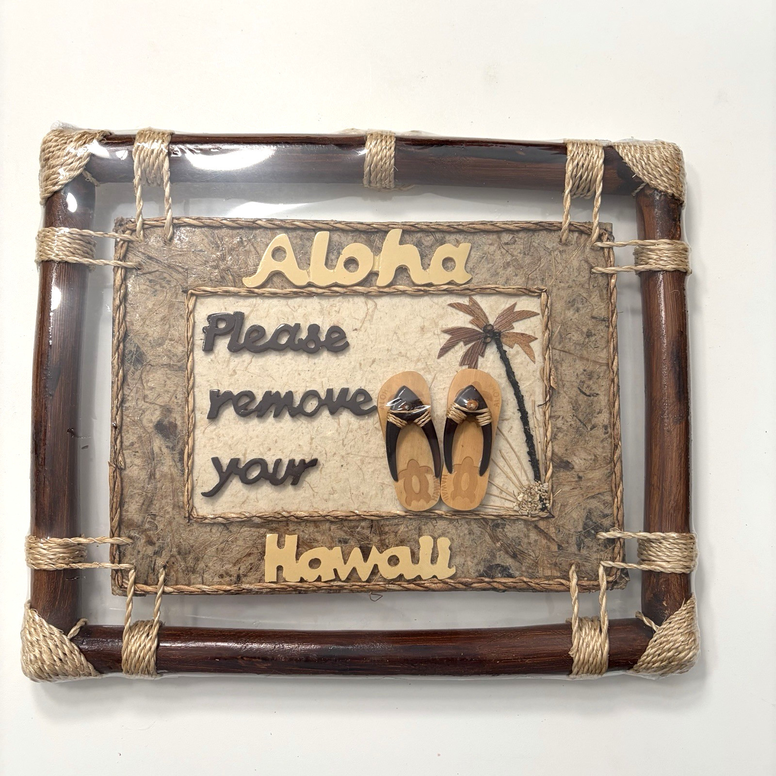NEW Aloha Please Remove… Handmade Sign Plaque Hawaii Bamboo Rope 3D 11×13”