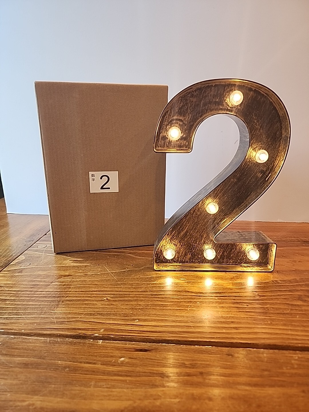 Golden Black Led Marquee Number Industrial Vintage Style Number 2 Decor EUC