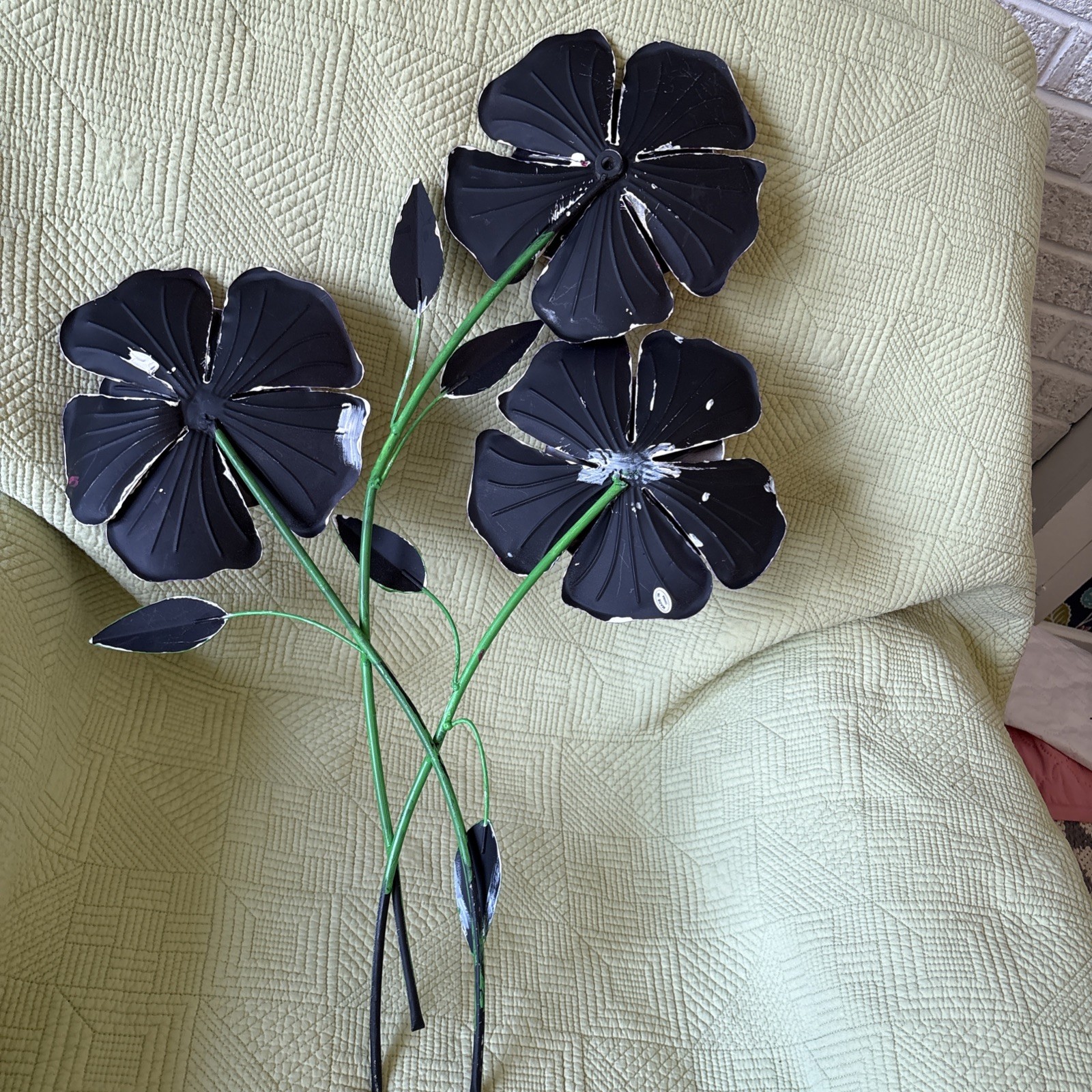 3 Large Pink Metal Flowers Wall Hanging In/Outdoor 26” Tall Flowers 8” Diameter